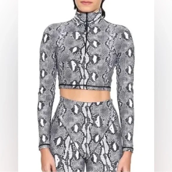Adam Selman Python print cropped top sweatshirt zipper S $180 NEW - Picture 3 of 10